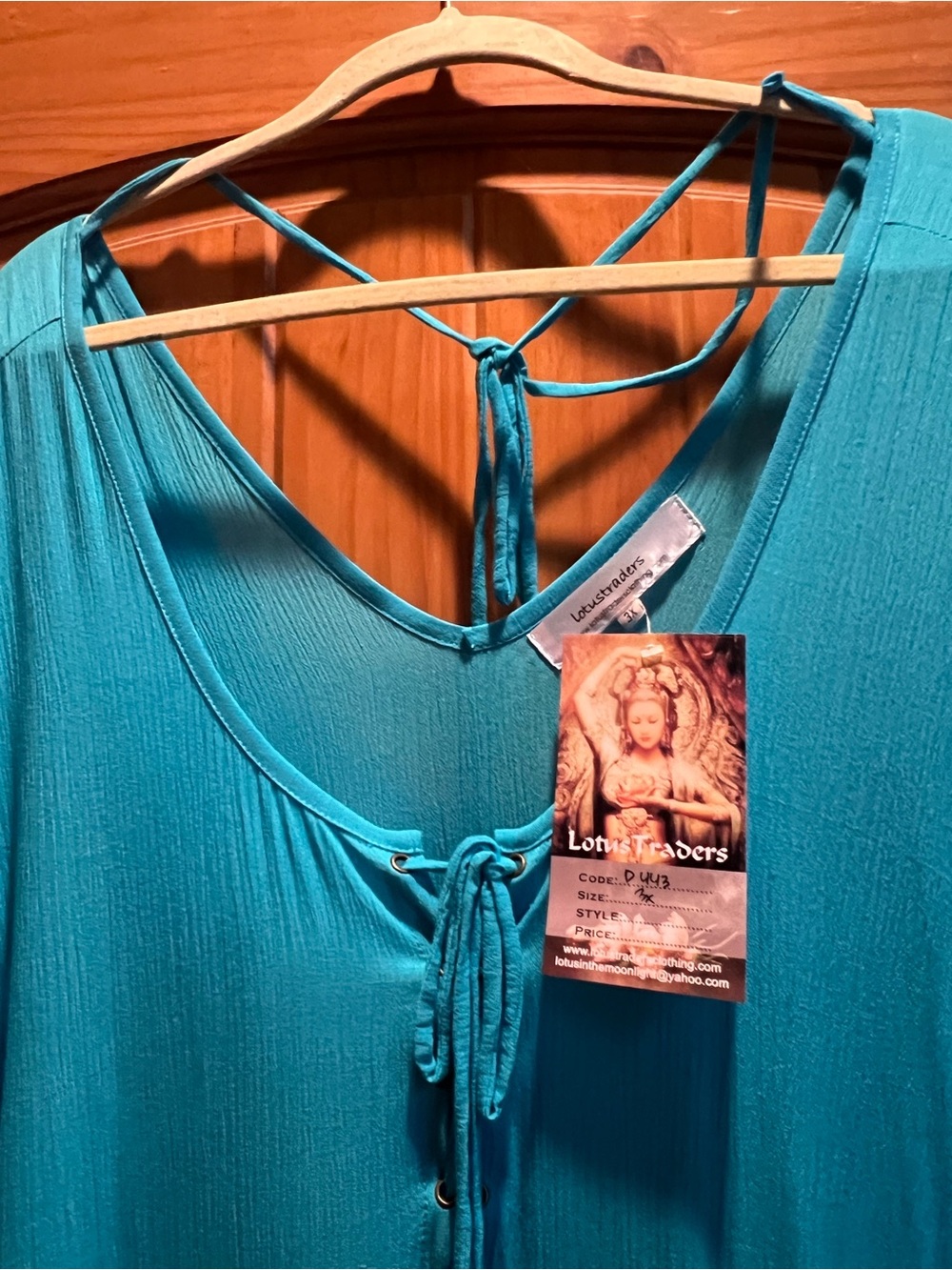 Lotus Traders NWT Bohemian Turquoise Tiered Maxi Dress with Tie Back 3X - Picture 2 of 4